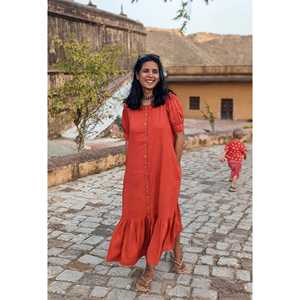 ชุดเดรสลำลองชิบุยสีแดงสนิม แบบเปิดด้านหน้า จับจีบ - Product Image 5