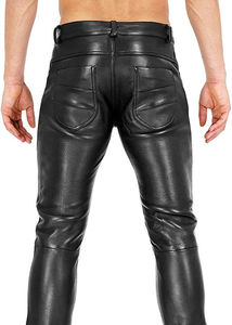 Pantalones de Cuero Sintético para Hombre, Corte Recto Ajustado, Estilo Motero, Diseño Personalizado - Product Image 2