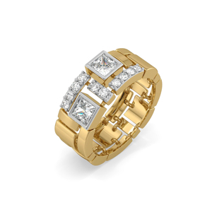 Anillo de Cóctel Geométrico de Oro Amarillo con Diamante de Corte Princesa en Bisel, Anillo de Boda Unisex de Lujo - Product Image 2