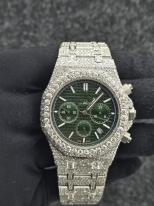Reloj Cronógrafo Octagonal de Acero Inoxidable de Lujo para Hombre, Esfera Verde, Brazalete con Pedrería, Movimiento de Cuarzo Analógico, Cierre Desplegable - Product Image 5