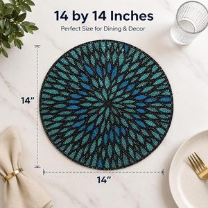 Set de table rond bohème en tissu 400 mm antidérapant bleu Mandala, chemin de table décoratif pour la maison et les restaurants - Product Image 2