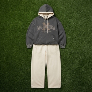 Conjunto de Sudadera con Capucha Gris Oscuro Personalizada y Pantalones Anchos de Felpa Crema, de Algodón, Estilo Urbano Oversize, Venta al por Mayor OEM - Product Image 6