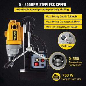 Trapano Magnetico da 750W con Diametro Massimo di Foratura di 0,5 Pollici e Profondità Massima di Foratura di 3,9 Pollici, Base Magnetica da 1910 libbre di Forza di Trazione, Macchine per Foratura - Product Image 3