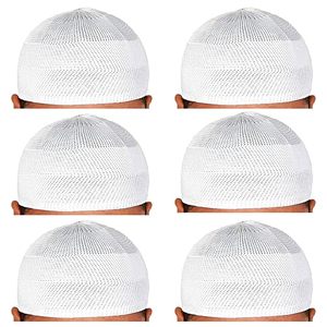 Gorro Musulmán Kufi para Oración Islámica, para Hombre o Niño, de Malla de Algodón Transpirable para el Verano, para Namaz (6 Gorros), Blanco - Product Image 1