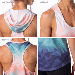 Lightweight Printed Hooded Tank Top <b>Women</b> Quick Dry Gym Workout Stringer Sleeveless Fitness Wear Hoodie Ladies Y-Line Hood Top - Product Image 6