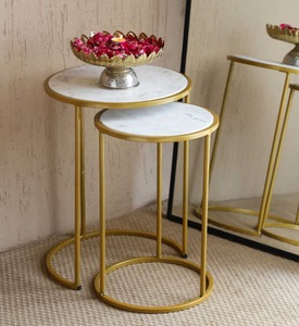 Elegant Marble Top Nesting Table Set with Gold Metal <b>Frame</b> Indoor Modern Home Furniture At <b>Cheap</b> Price - Product Image 4