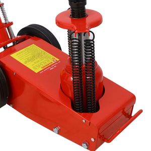 Martinetto idraulico a bottiglia da 22 tonnellate ad aria compressa con set di 4 prolunghe e ruote integrate, rosso, per auto - Product Image 3