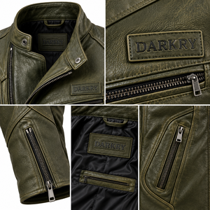 Chaqueta de cuero verde oliva con cuello alto para motociclista, estilo táctico, para carreras, unisex, de piel auténtica, proveedor mayorista - Product Image 6