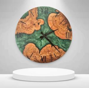 Handmade Olive Wood <b>Wall</b> <b>Clock</b> <b>Green</b> Epoxy Resin Botanical Home Decor At cheap Price - Product Image 3