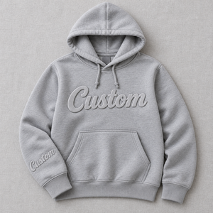 Sweat à capuche unisexe gris personnalisé avec appliqué tonal et poche kangourou, OEM, marque privée, streetwear - Product Image 6