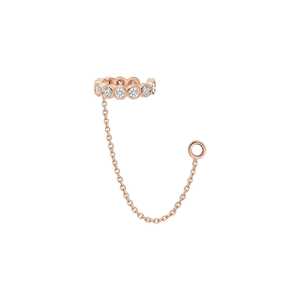 Pendientes tipo ear cuff con cadena, diseño frontal y trasero, joyería llamativa individual con bisel de diamante redondo cultivado en laboratorio, oro macizo de 14k - Product Image 5