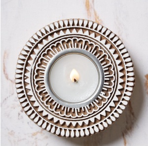 Wooden Handmade Decorative <b>Tea</b> <b>Light</b> Holder with Floral Mandala Pattern for Diwali/Deepawali and Wedding Candles - Product Image 6