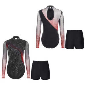 Ensemble de justaucorps et short de danse pour femmes, idéal pour le patinage artistique, la danse latine, la salsa, le tango, les spectacles de danse de salon et les entraînements décontractés. - Product Image 5