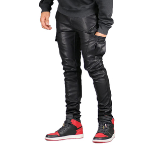 High Street Trendy Men's PU Leather Pants Wide-Leg Casual Trousers With Mid Waist Zipper Fly Closure Loose Regular Fit Size XL - Product Image 5