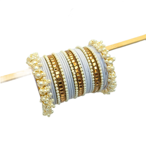 Purple Velvet <b>Bangle</b> Set With Imitation Pearl And Gold Plated Alloy Classic Women's Wedding Jewelry - Product Image 3