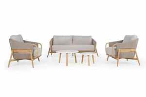 Ensemble de table basse ronde minimaliste avec pieds en bois et plateau blanc, mobilier d'extérieur - Product Image 5