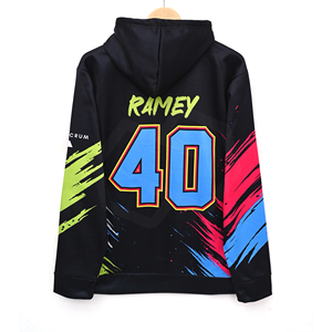 Sudadera con capucha negra para hombre con estampado digital, bolsillo canguro, diseño gráfico hip hop, calidad premium, venta directa de fábrica - Product Image 2