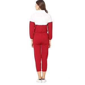 Sweat-shirt décontracté pour femme à col montant et fermeture éclair, manches longues, color block, rouge et blanc, 100 % polyester, pour l'automne - Product Image 2