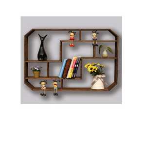 Modern Geometric Diamond Metal Floating <b>Shelf</b> Solid Wood Base Wall Mounted Display Rack Industrial Gold Iron Wire Storage Ledge - Product Image 2