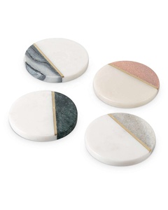 Protect <b>Tables</b> and Surfaces Modern Wood Geometric White Black Hexagonal <b>square</b> Round <b>Marble</b> and Acacia Coasters - Product Image 1