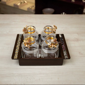 Juego de 4 Frascos de Diseño Texturizado con Toque Dorado para Cocina y Vajilla, Ideal para Regalos, Fabricante Indio - Product Image 1