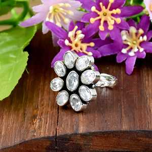 Natural <b>Cubic</b> <b>Zirconia</b> Gemstone <b>Ring</b> Floral Cluster <b>Ring</b> Statement Jewelry Adjustable Band 925 Sterling <b>SIlver</b> Gift For Her - Product Image 4