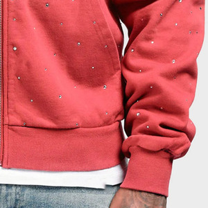 Custom Logo Men's Vintage Flooded Rhinestones Zip Hoodie Cotton Blended Breathable Streetwear Acid Wash Hoodie For Men - Product Image 6