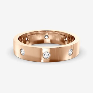 Bague de mariage en or jaune 14 carats massif de 4 mm de large, 0,32 carats, 8 pierres, diamant de laboratoire minimaliste certifié IGI, sertissage encastré, empilable - Product Image 4