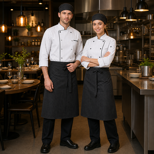 Ensemble d'uniformes de chef personnalisés, kit de vêtements de travail de cuisine, polyester et coton respirant, anti-boulochage, uniforme de restaurant - Product Image 1