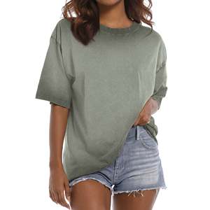 Oversized T-Shirts for Women Short Sleeve Vintage Print Cotton Tees Acid Stone Washed Casual Baggy Tops 240 GSM 100% Cotton - Product Image 1