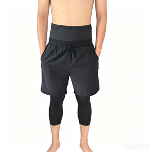 Training Men's Solid Color Elastic Waist Awrah Mid Waist Long Shorts Quick Dry Sporty Style Knitted Polyester Mid Length - Product Image 2