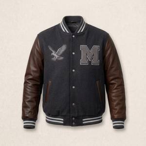 Blouson universitaire homme en mélange de laine coupe oversize avec patchs en chenille pour détaillants de streetwear en gros - Product Image 2