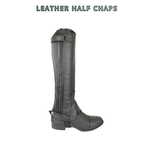 Genuine Leather Durable Breathable Half Chaps with Side Stretch Panels for Horse Riding <b>Equestrian</b> Western English Use - Product Image 2