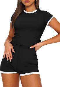 ชุดเซ็ตสองชิ้นผ้าโพลีเอสเตอร์แบบซักได้สำหรับผู้หญิง สไตล์ลำลองใส่สบาย เหมาะสำหรับฤดูร้อน เสื้อและกางเกงขาสั้นเข้าชุด ระบายอากาศได้ดี ใส่สบายๆ อยู่บ้าน - Product Image 2