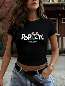 Vithas Industry <b>Popeye</b> Character Print Crew Neck Short Sleeve Regular Loose Fit Breathable Quick Dry Unisex 100% Cotton <b>T</b>-<b>Shirt</b> - Product Image 4