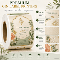 Étiquettes autocollantes personnalisées de luxe pour bouteilles de vin, gin, spiritueux, liqueurs, avec impression, estampage à chaud doré et gaufrage texturé