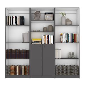 Set di Librerie Duette a 3 Pezzi Grigio Opaco/Bianco, Larghezza 188 cm con 11 Ripiani e Mobile a 2 Ante per Soggiorno - Product Image 2