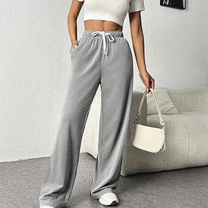กางเกงวอร์มขายาวทรงหลวมสำหรับผู้หญิง เอวสูง มีเชือกผูกและกระเป๋า กางเกงจ็อกเกอร์ลำลองสำหรับออกกำลังกาย - Product Image 2
