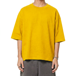 Camiseta Negra Oversize de Algodón para Hombre, Cuello Redondo, Manga Corta, Estilo Casual Holgado, Color Sólido, Tejido Jersey - Product Image 4
