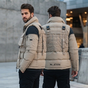 <b>Men</b> Multi Pocket Padded <b>Jacket</b> <b>Utility</b> Vest Style Detachable Sleeves Warm Winter Outdoor Casual <b>Jacket</b> OEM ODM - Product Image 3