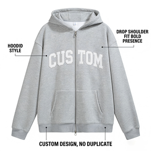 Sudadera con capucha y cremallera de algodón 100% de 325 g, con logo personalizado estampado en relieve, estilo casual de otoño, ecológica, transpirable, antiarrugas, corte regular. - Product Image 6