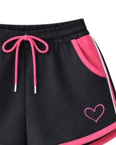 Ensemble crop top et short pour femme, noir et rose, blocs de couleur, fermeture éclair, polyester et coton, vêtements de sport décontractés, tenue deux pièces - Product Image 6