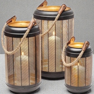 Cylinder Iron <b>Lantern</b> With Leaf Cutout Design For Home Decoration Portable Candle Holder <b>Set</b> - Product Image 2