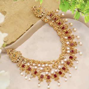 Fashion Women's Wedding Jewelry Set Two-Layer Matte Necklace and Earrings with Zircon Gold Plated Alloy - Product Image 3