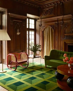 Elegant Modern Geometric Hand Knotted Wool <b>Rug</b> <b>Green</b> Solid Color Washable PET Friendly Reversible Non-Slip High Pile for Home - Product Image 2