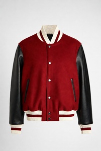 Eco Friendly Custom Embroidered Sustainable Varsity <b>Jacket</b> Green Wool Blend Brown <b>Leather</b> Sleeves Striped Rib Unisex - Product Image 5