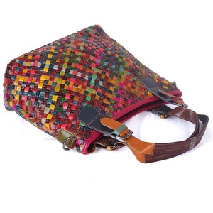 Ando <b>Bag</b> Genuine Cowhide Leather <b>Woven</b> Tote <b>Bag</b> for Women Multicolor Shoulder Handbag with Zipper Closure - Product Image 5