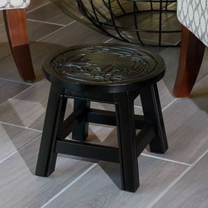 Espresso Carved Wooden <b>Step</b> <b>Stool</b> with Floral Design for Kids' Use As a Chair - Product Image 3