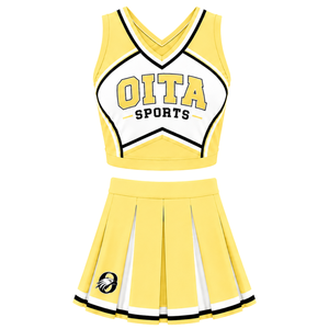 Ensemble uniforme de cheerleading jaune pastel : Crop top et jupe plissée pour compétition de danse d'équipe, tenue de performance sportive - Product Image 1