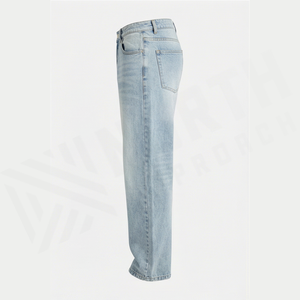 Jean en denim délavé coupe droite taille haute pour homme, coupe régulière, en coton, décontracté, bleu clair, style printemps - Product Image 3